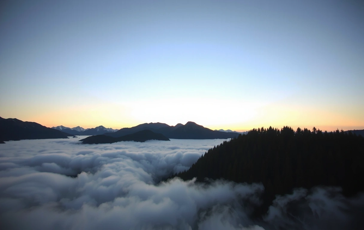 Golden horizon over mountains